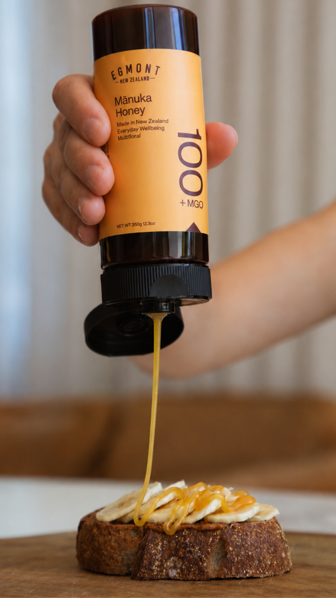 Egmont Honey ad: A squeeze over banana toast.